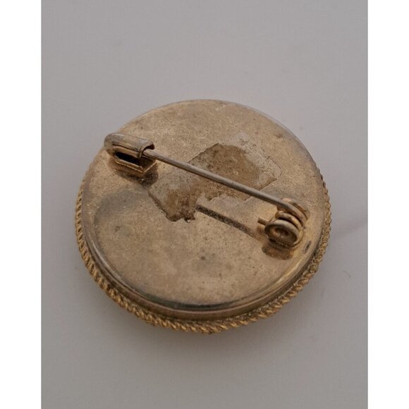 Vintage Women's. Mosaic Round Gold Tone Floral Flower Pin Brooch - Picture 3 of 3